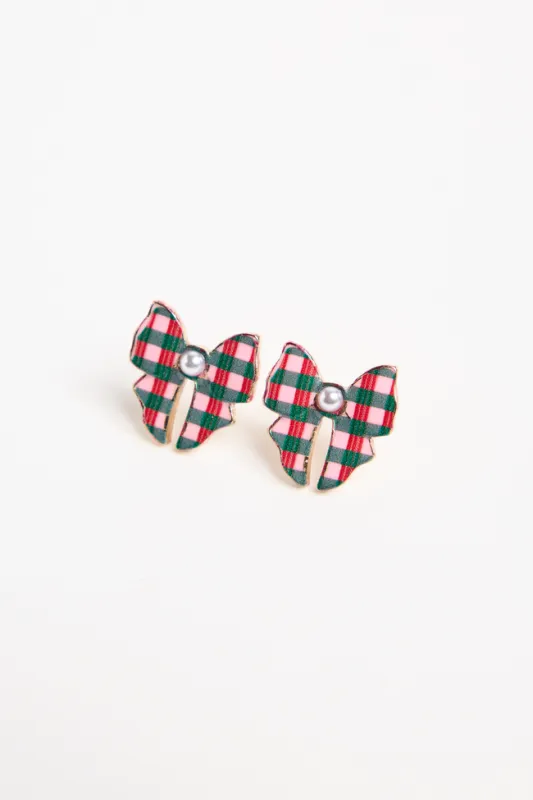 Bristol Plaid Bow Earrings SALE made by Pink Lily