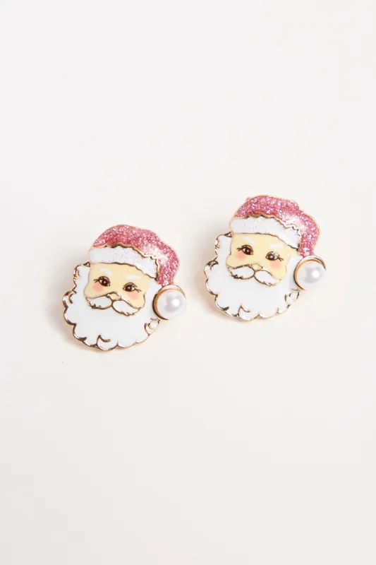 Pink Glitter Santa Earrings SALE sold by Pink Lily
