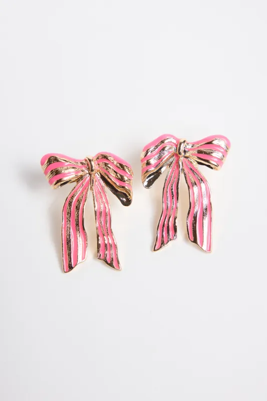 Jasmin Pink Striped Bow Earrings FINAL SALE made by Pink Lily