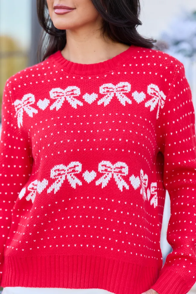 Grace Red And White Fair Isle Bow Holiday Crewneck Sweater SALE sold by Pink Lily product image thumbnail 3