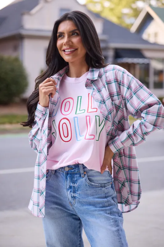 Rory Pink And Green Holiday Plaid Flannel Top sold by Pink Lily