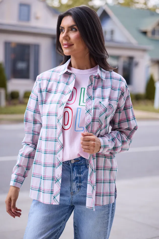 Rory Pink And Green Holiday Plaid Flannel Top sold by Pink Lily product image thumbnail 3