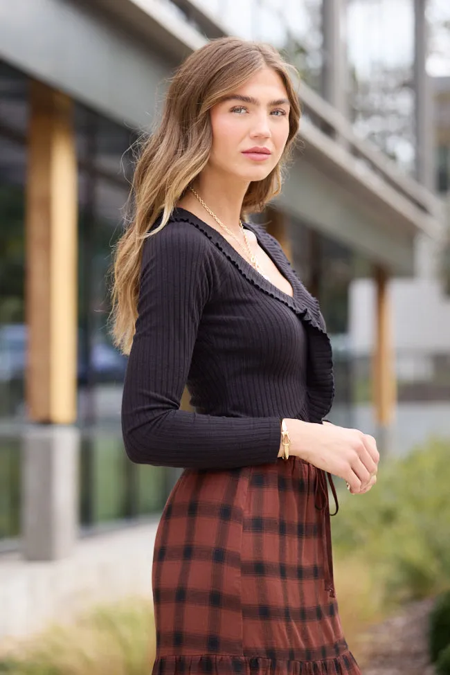 Linda Black Ruffled Neckline Long Sleeve Knit Top sold by Pink Lily product image thumbnail 3