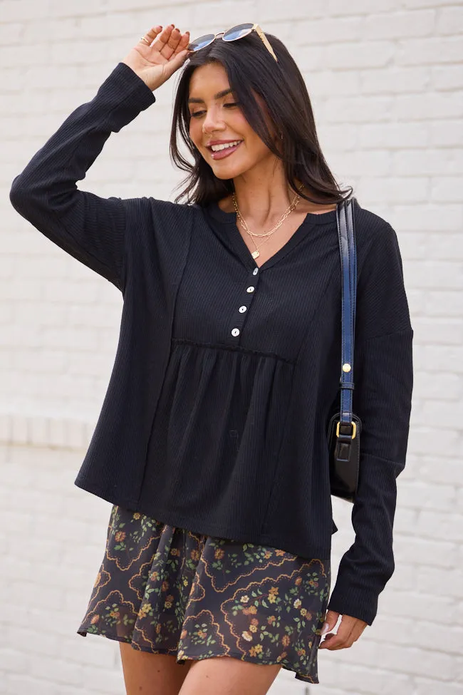 Kenna Black Long Sleeve Henley Top FINAL SALE sold by Pink Lily