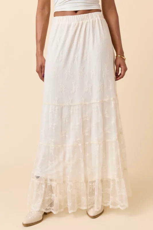 Clementine Ivory Lace Maxi Skirt sold by Pink Lily