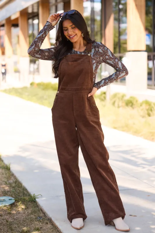Alden Brown Cord Overalls sold by Pink Lily