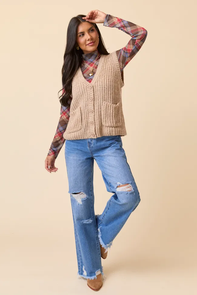 Ruthie Beige V-Neck Sweater Vest FINAL SALE sold by Pink Lily product image thumbnail 2