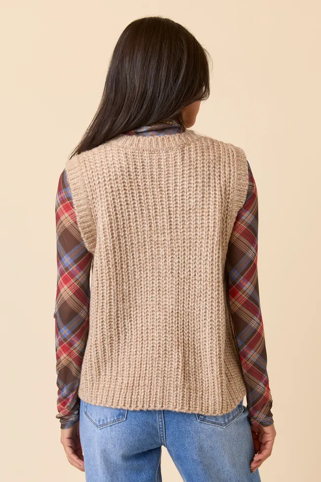 Ruthie Beige V-Neck Sweater Vest FINAL SALE sold by Pink Lily product image thumbnail 4