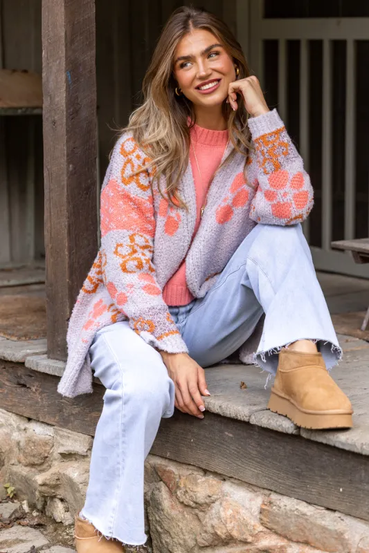 Cindy Boucle Purple Floral Print Cardigan SALE sold by Pink Lily