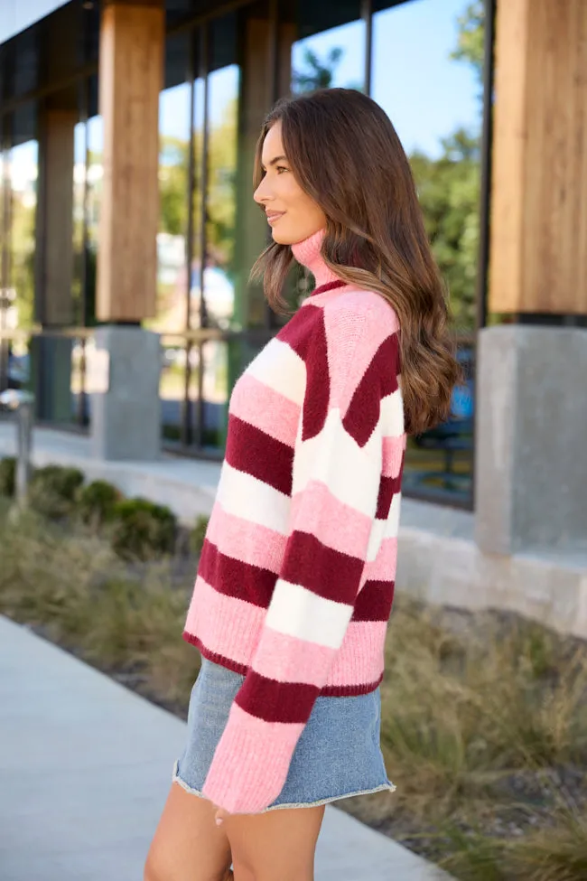 Shaylee Pink And Berry Stripe Turtleneck Sweater SALE sold by Pink Lily product image thumbnail 3