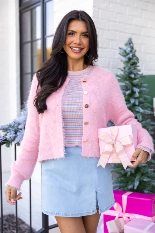 Teddy Pink Fuzzy Cardigan sold by Pink Lily