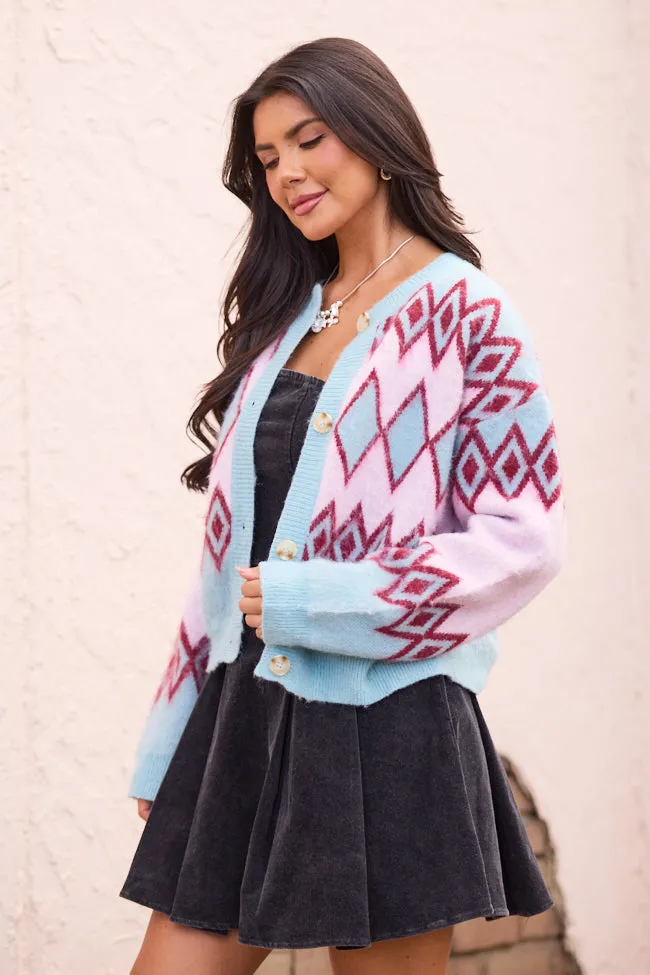 Mary Ellen Blue And Pink Fair Isle Cardigan FINAL SALE sold by Pink Lily product image thumbnail 3