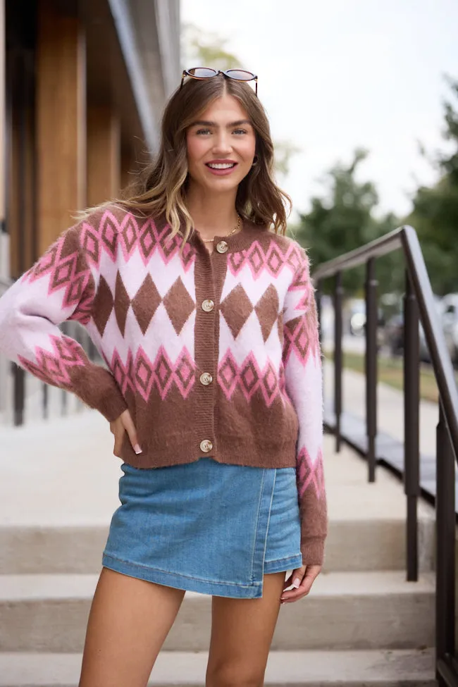Mary Ellen Brown And Pink Fair Isle Cardigan sold by Pink Lily product image thumbnail 3