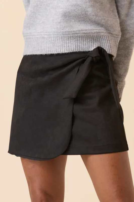 Elena Black Faux Leather Wrap Skirt sold by Pink Lily