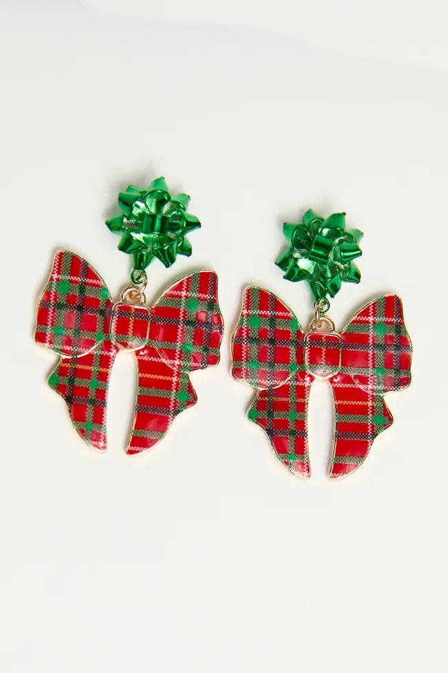 Wynter Red Plaid Bow Earrings sold by Pink Lily product image thumbnail 2