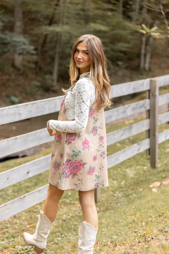 Lillian Brown Floral Overall Mini Dress sold by Pink Lily product image thumbnail 2