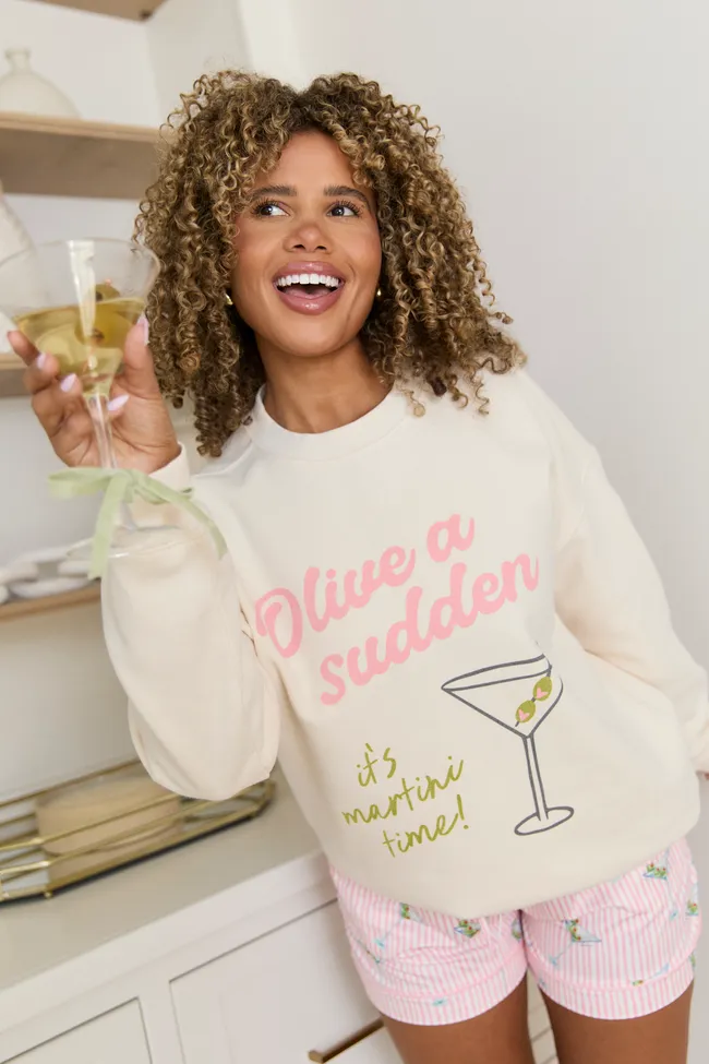 It's Martini Time Cream Graphic Sweatshirt sold by Pink Lily product image thumbnail 3