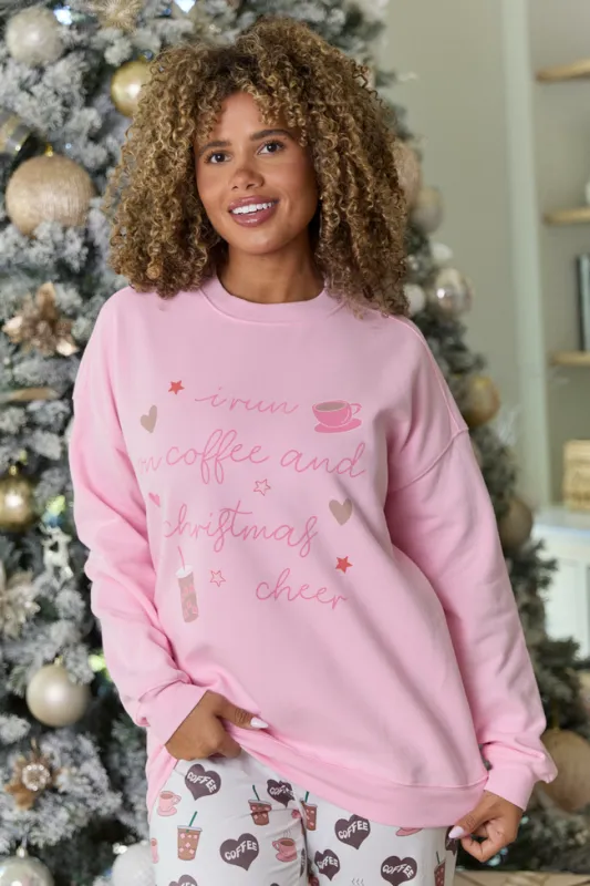 Coffee And Christmas Cheer Light Pink Graphic Sweatshirt SALE sold by Pink Lily