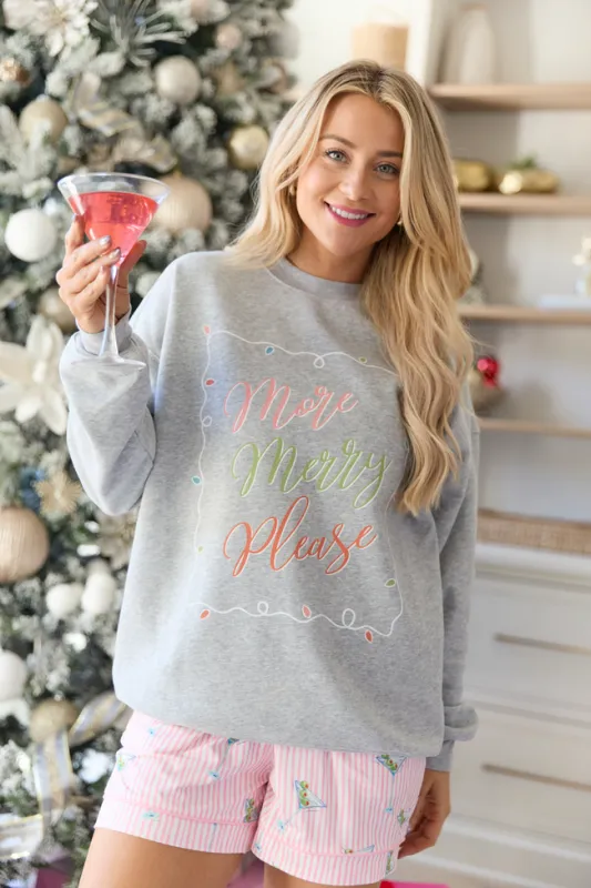 More Merry Please Light Grey Graphic Sweatshirt sold by Pink Lily