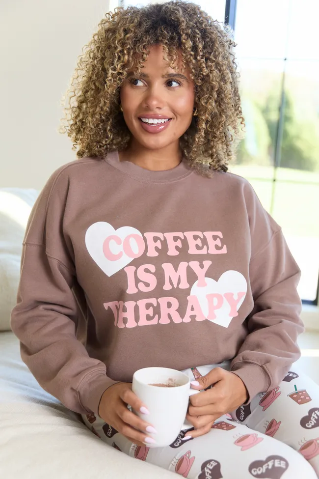 Coffee Is My Therapy Mocha Graphic Sweatshirt SALE sold by Pink Lily