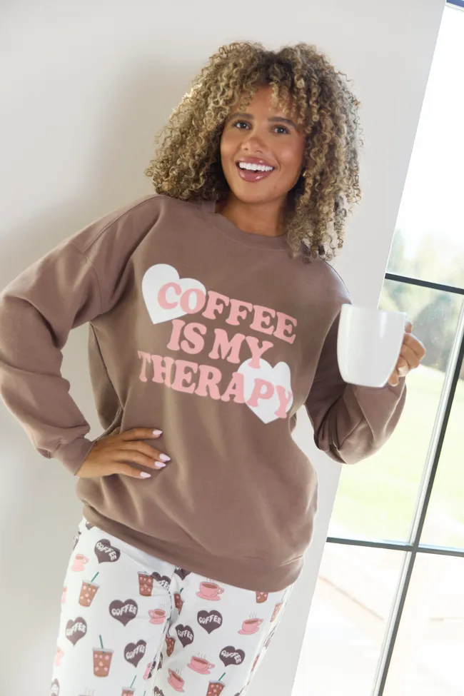Coffee Is My Therapy Mocha Graphic Sweatshirt SALE sold by Pink Lily product image thumbnail 5