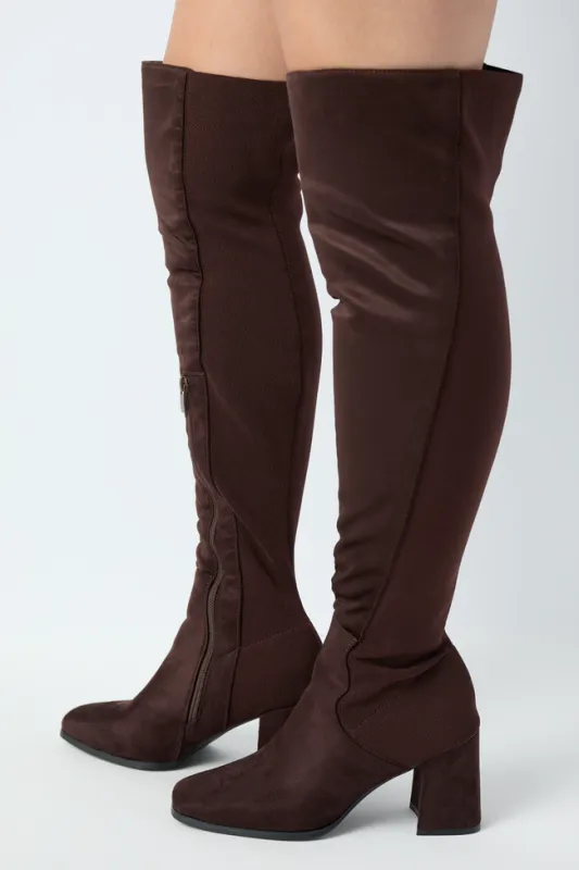 Milan Brown Over The Knee Boots sold by Pink Lily