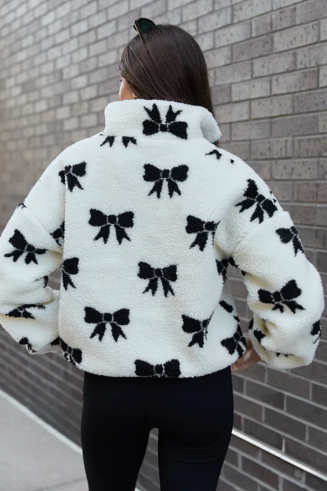 Esme White & Black Bow Sherpa Zip Up Jacket sold by Pink Lily product image thumbnail 4