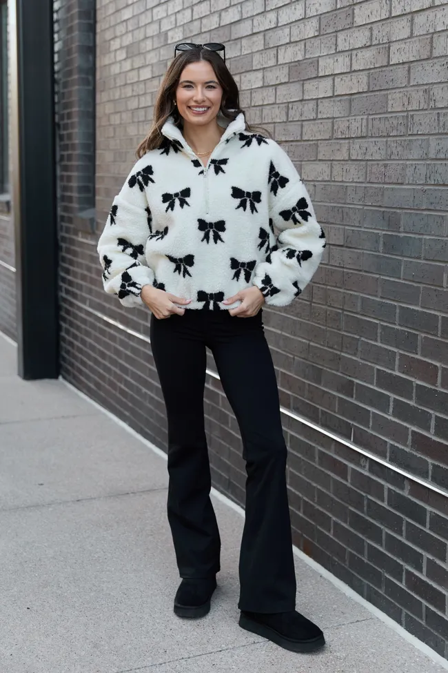Esme White & Black Bow Sherpa Zip Up Jacket sold by Pink Lily product image thumbnail 2
