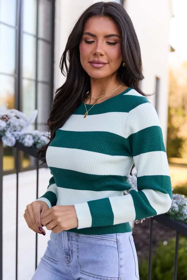 Brandy Green Striped Fitted Crewneck Sweater sold by Pink Lily product image thumbnail 4