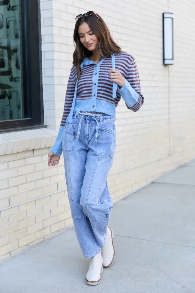 Cécile Blue And Brown Stripe Hooded Cardigan SALE sold by Pink Lily product image thumbnail 2
