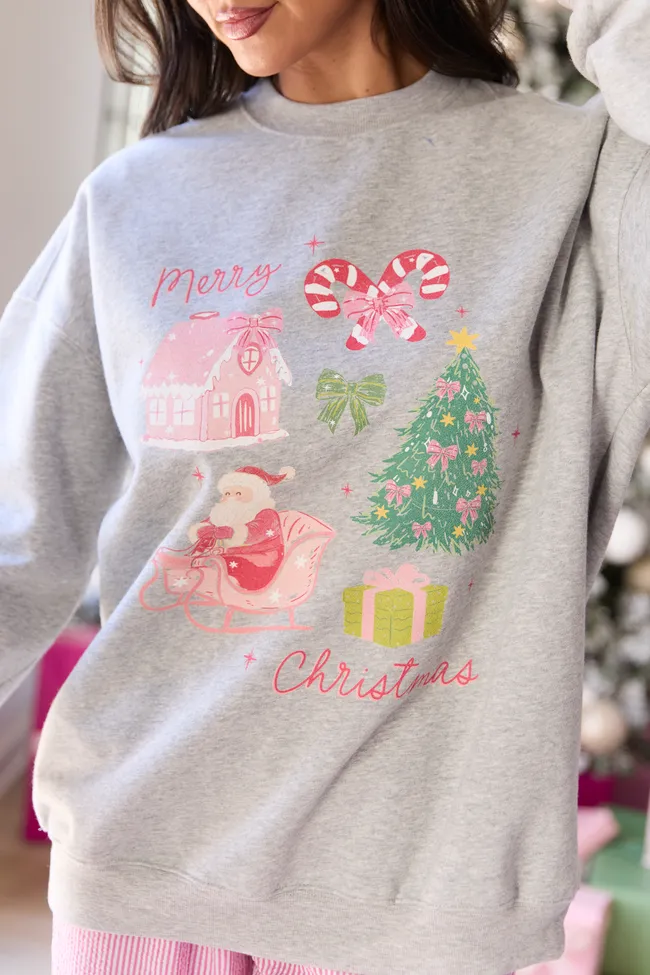 Merry Christmas Light Grey Graphic Sweatshirt sold by Pink Lily product image thumbnail 2