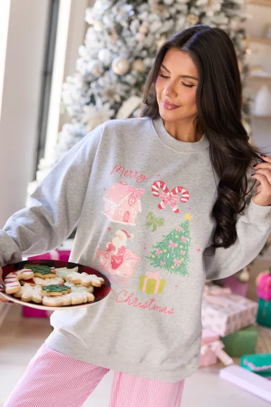 Merry Christmas Light Grey Graphic Sweatshirt sold by Pink Lily