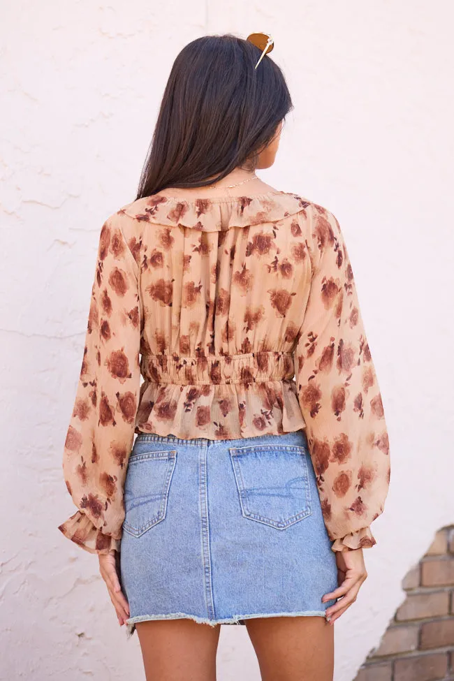 Melana Brown Floral Peasant Top FINAL SALE sold by Pink Lily product image thumbnail 4
