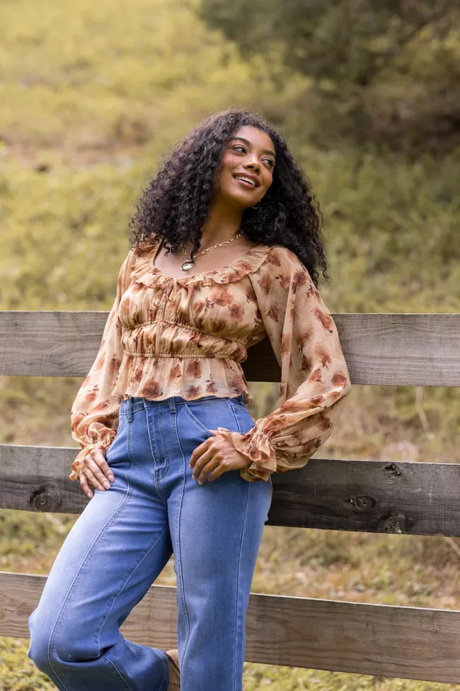 Melana Brown Floral Peasant Top FINAL SALE sold by Pink Lily product image thumbnail 5