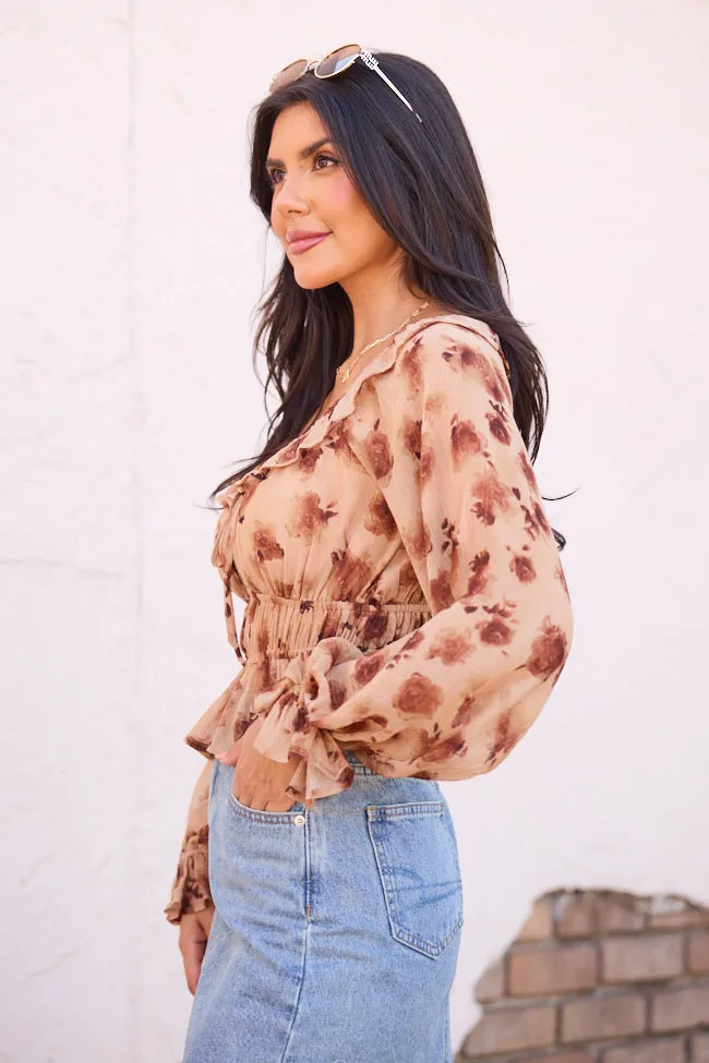 Melana Brown Floral Peasant Top FINAL SALE sold by Pink Lily product image thumbnail 3