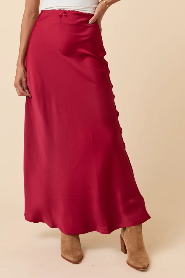 Freya Burgundy Satin Maxi Skirt FINAL SALE sold by Pink Lily
