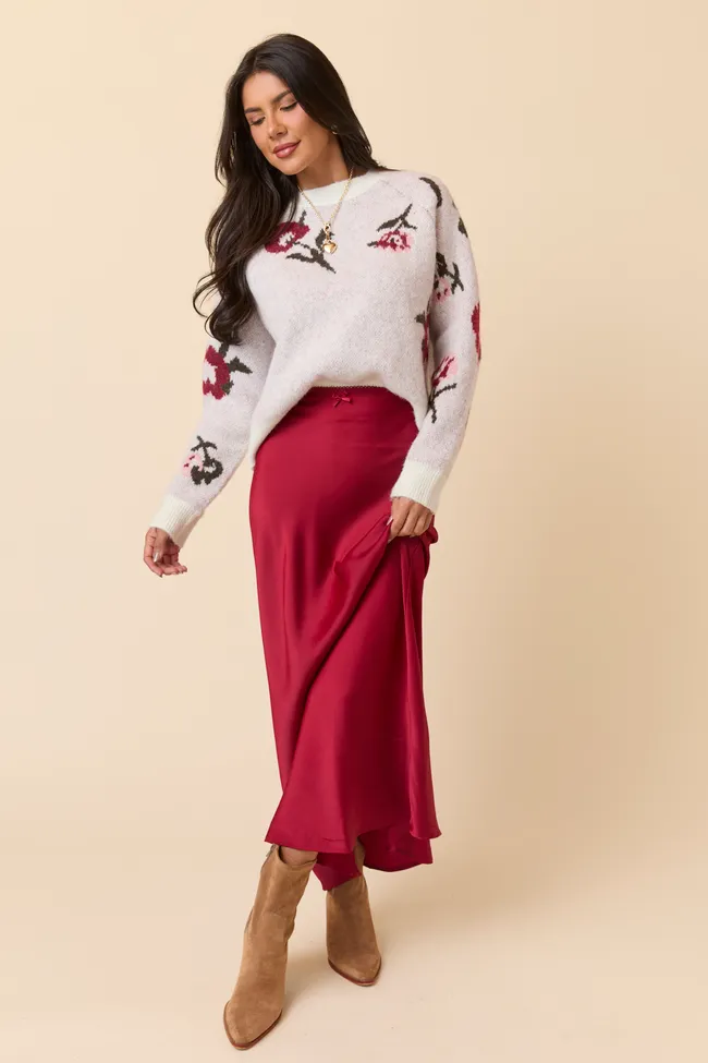 Freya Burgundy Satin Maxi Skirt FINAL SALE sold by Pink Lily product image thumbnail 2