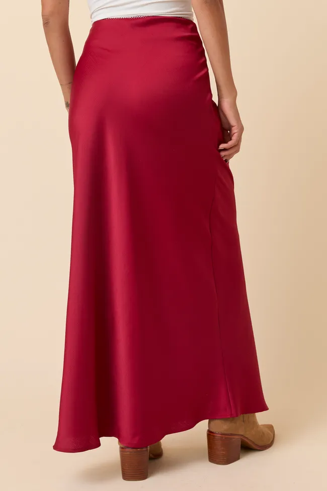 Freya Burgundy Satin Maxi Skirt FINAL SALE sold by Pink Lily product image thumbnail 4