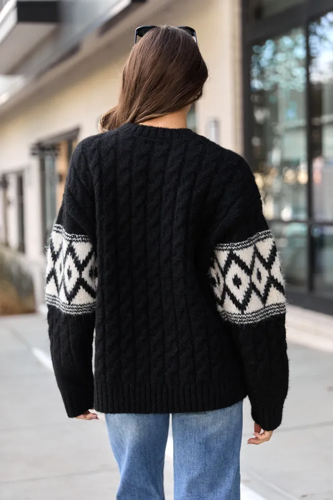 Alanis Black Crewneck Blush Diamond Print Oversized Sweater FINAL SALE sold by Pink Lily product image thumbnail 5