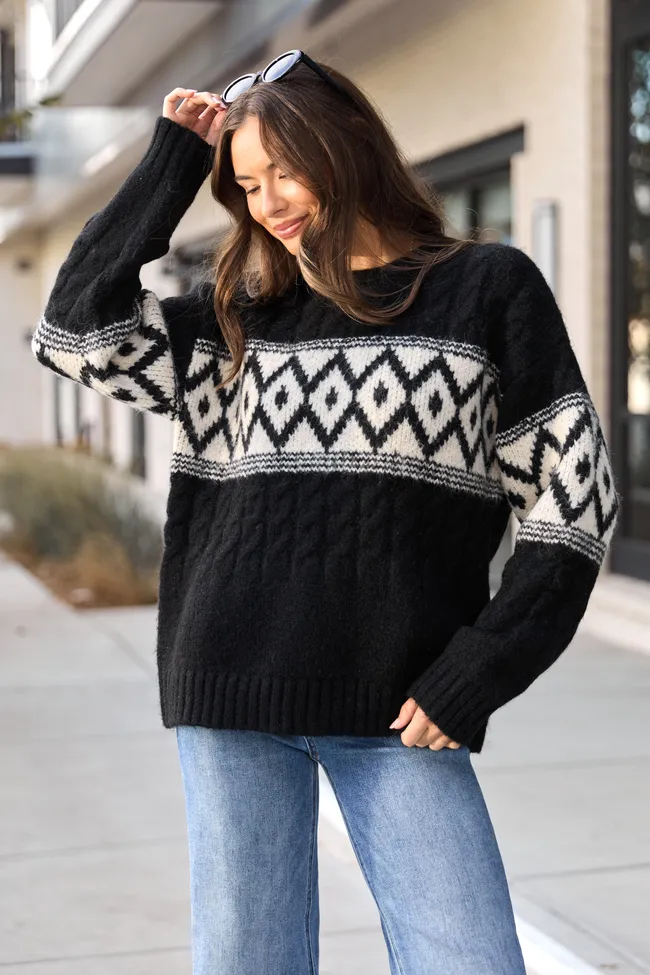 Alanis Black Crewneck Blush Diamond Print Oversized Sweater FINAL SALE sold by Pink Lily product image thumbnail 3