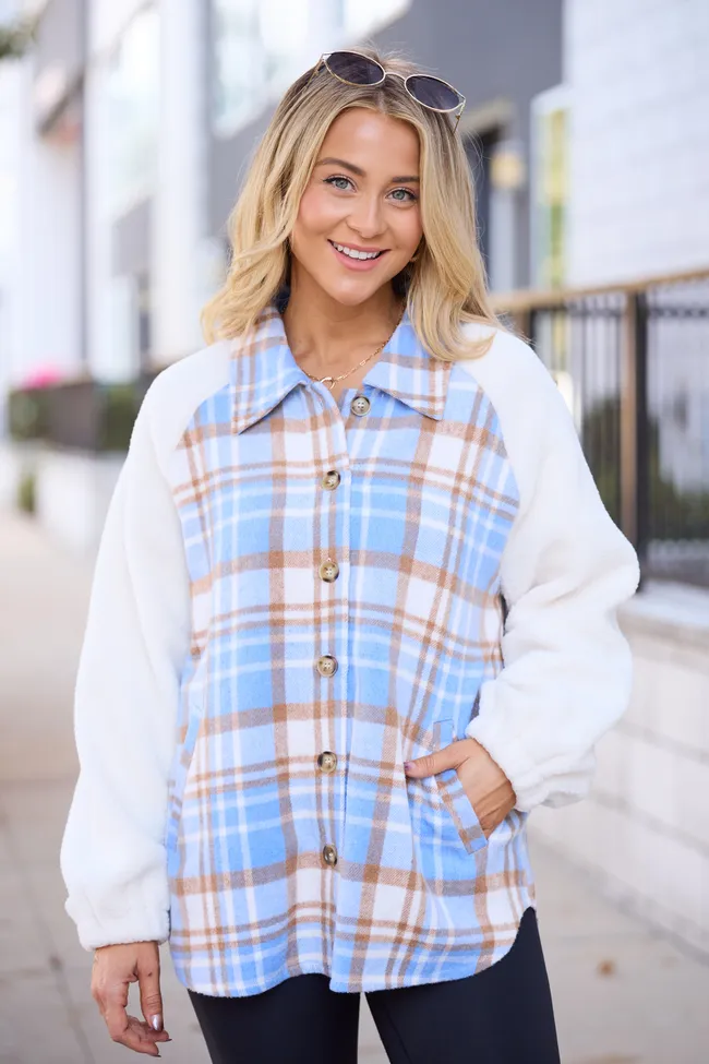 Jude Blue Multi Plaid Sherpa Shacket FINAL SALE sold by Pink Lily product image thumbnail 3