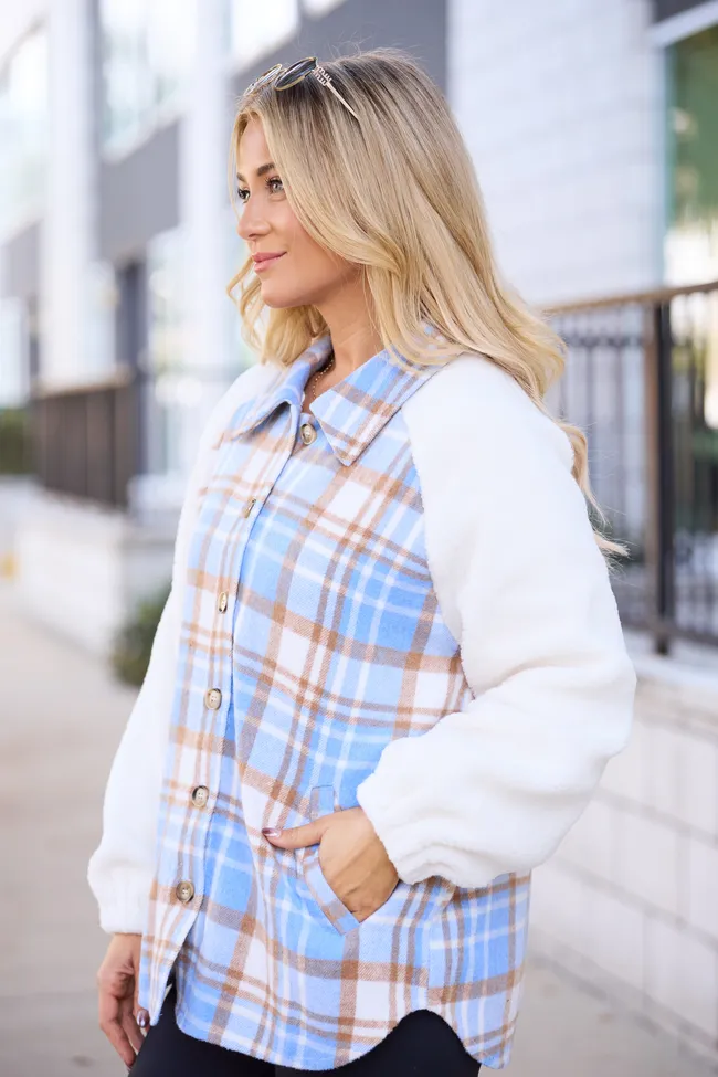 Jude Blue Multi Plaid Sherpa Shacket FINAL SALE sold by Pink Lily product image thumbnail 4