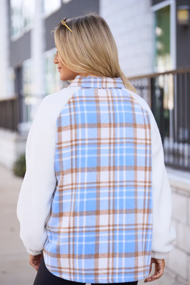 Jude Blue Multi Plaid Sherpa Shacket FINAL SALE sold by Pink Lily product image thumbnail 5