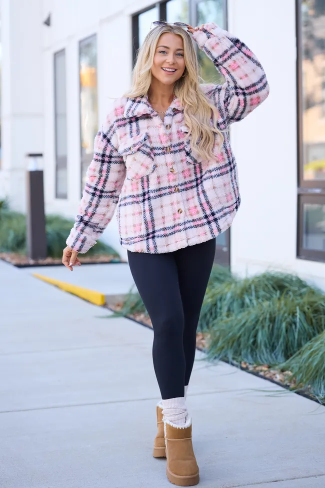 Didi Pink Plaid Sherpa Button Up Shacket FINAL SALE sold by Pink Lily product image thumbnail 2