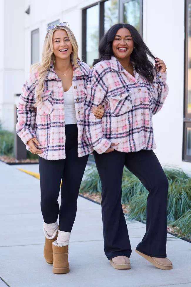 Didi Pink Plaid Sherpa Button Up Shacket FINAL SALE sold by Pink Lily product image thumbnail 5