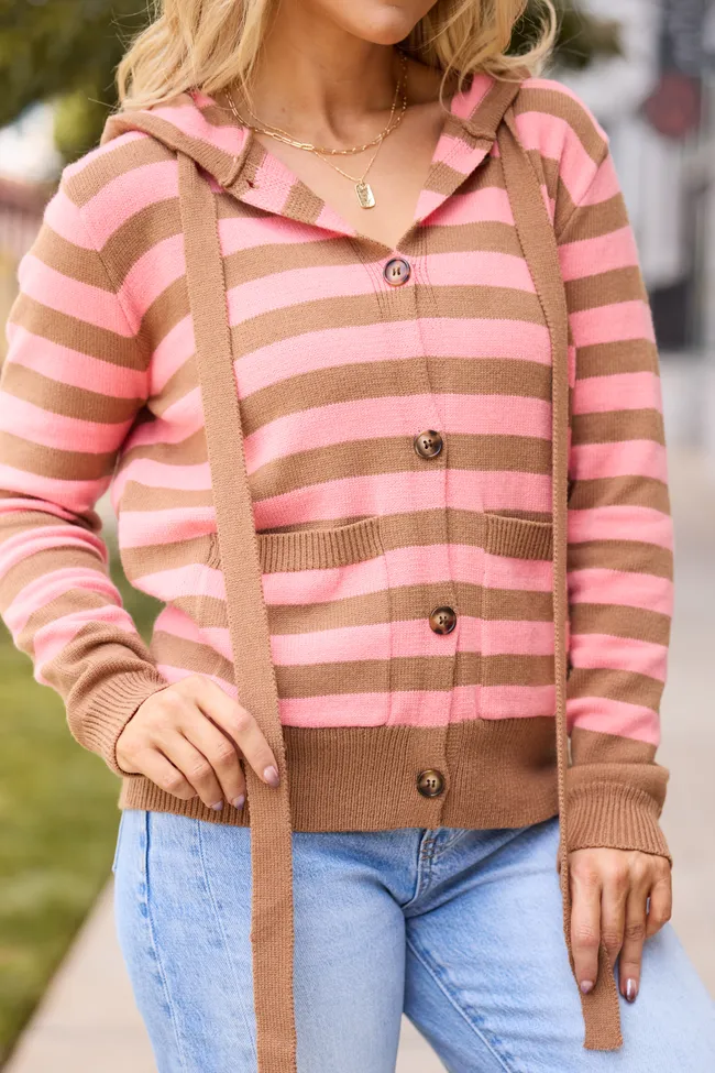 Avery Brown And Pink Stripe Cardigan Hoodie FINAL SALE sold by Pink Lily product image thumbnail 5