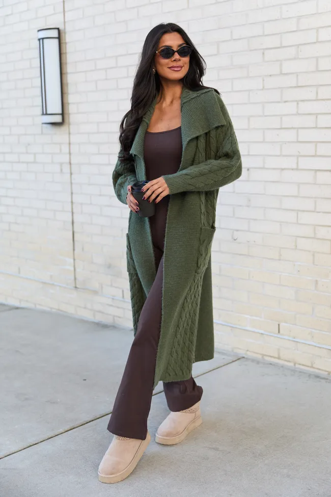Keegan Green Oversized Cable Knit Duster Cardigan sold by Pink Lily product image thumbnail 2