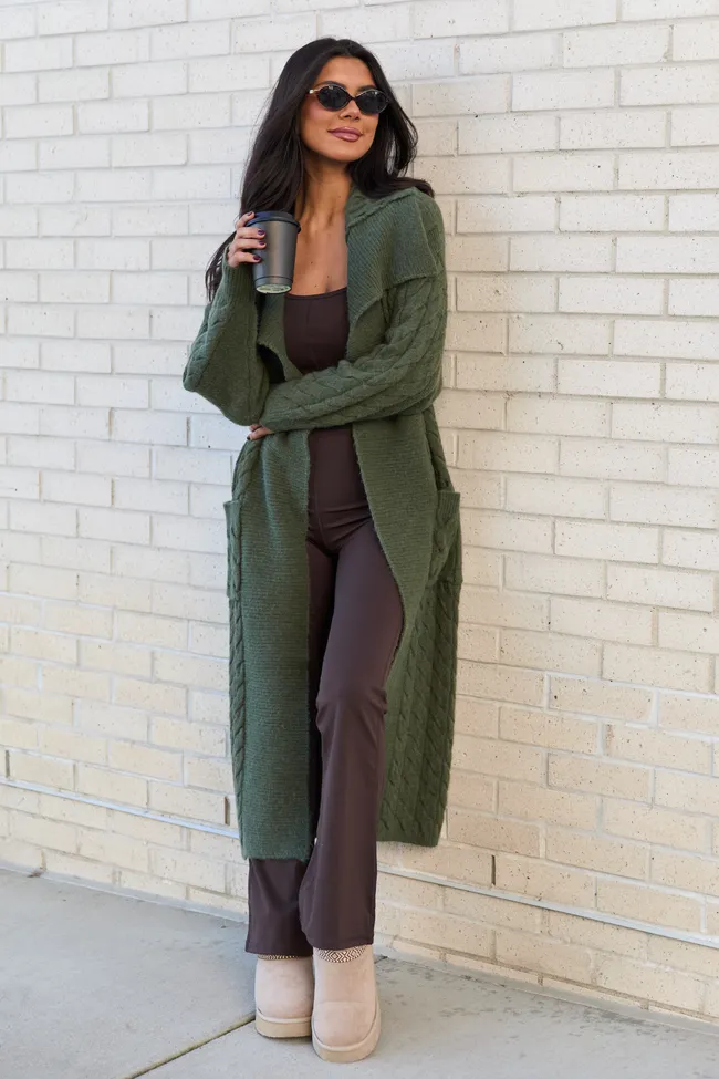 Keegan Green Oversized Cable Knit Duster Cardigan sold by Pink Lily product image thumbnail 3