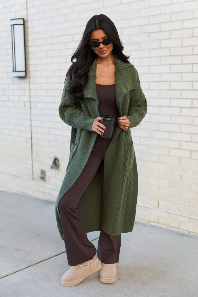 Keegan Green Oversized Cable Knit Duster Cardigan sold by Pink Lily