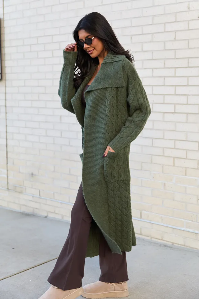 Keegan Green Oversized Cable Knit Duster Cardigan sold by Pink Lily product image thumbnail 4